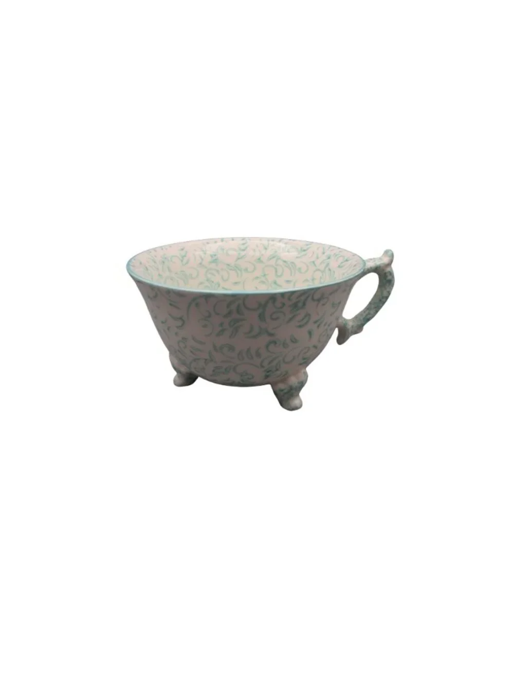 Anthropologie Attingham Collection Stoneware Footed Cup Handle Blue White Swirl